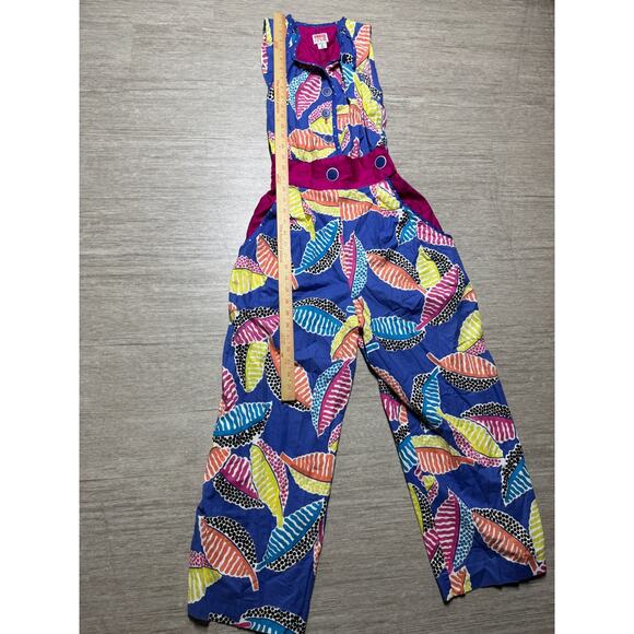 Vintage 80s Jeanne Marc Jumpsuit 4/5 P XS/S Cotton Knit Fall Leaves Pockets - Picture 10 of 10
